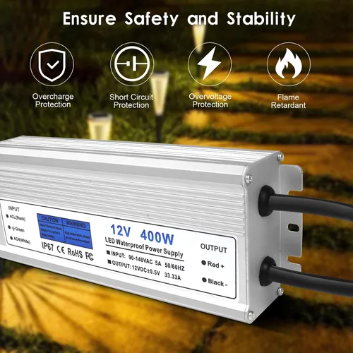 Miniatura 2 de Fuente de alimentación LED de 12 V 400 W, transformador de bajo voltaje impermeable IP67, convertidor de voltaje constante de CA a CC 12 V 33.3 A