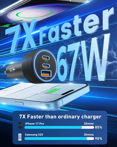 Miniatura 3 de Cargador de coche tipo C súper rápido de 67 W y 3 puertos USB C para Samsung Galaxy S25 S24 S23 S22 S21 Ultra, iPhone 17/Air/16/15 Pro Max, Android