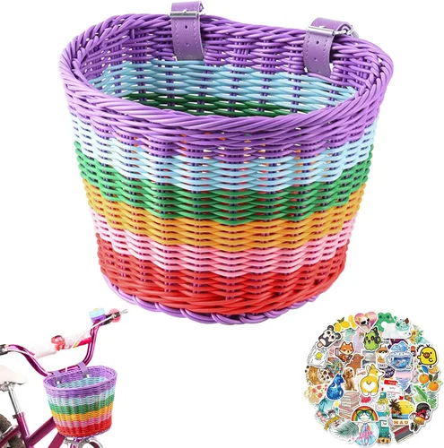 Miniatura 11 de Cesta delantera para bicicleta de niños, tejida a mano multicolor, para niños y niñas