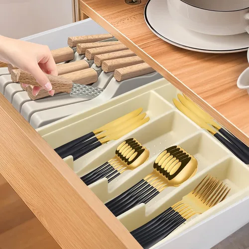 Miniatura 9 de Juego de cubiertos de 24 piezas con organizador, juego de cubiertos de acero inoxidable resistente para 6, juego de cubiertos rosa con mango