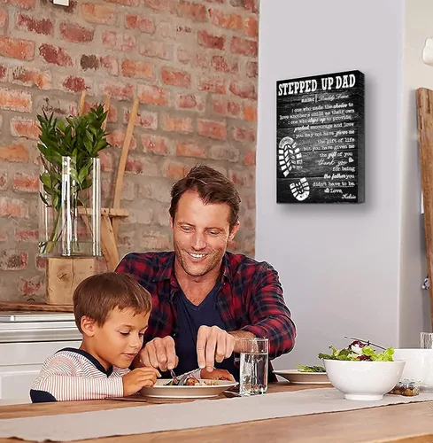 Miniatura 2 de Lienzo personalizado con texto en inglés "Stepped Up Dad", lienzo para el día del padre, el mejor regalo para padrastro, cita familiar