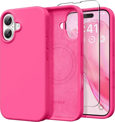 Miniatura 266 de GONEZ Funda de silicona para iPhone 14 Pro Max, compatible con MagSafe, con protector de pantalla + protector de lente de cámara, silicona líquida a