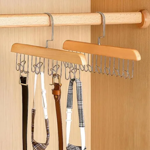 Miniatura 6 de Paquete de 2 percheros antideslizantes con múltiples ganchos, perchas que ahorran espacio con 8 ganchos, gancho giratorio de 360° (beige)