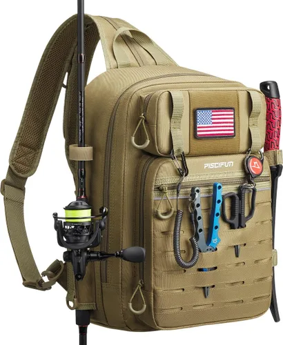 Mochila Piscifun impermeable, de un solo hombro para almacenar los aparejos de pesca. Bolsa de correa cruzada multifuncional para camping, Doble