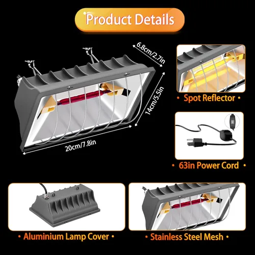 Miniatura 4 de Lámpara Calefactora para Criadora de Pollos 175W Placa Calefactora de Criadora para Pollitos Luz Colgante Calentada Temperatura y Altura Ajustables