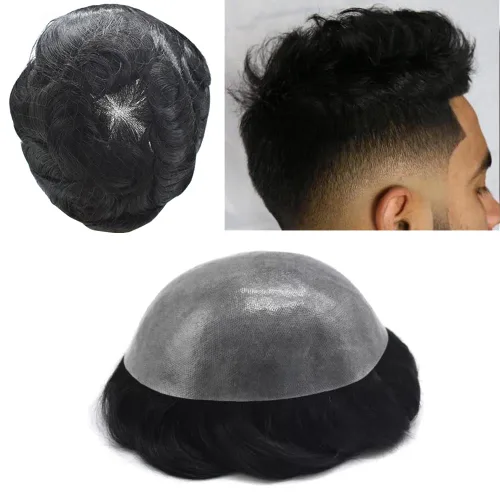 Miniatura 12 de Toupee para hombres PAPY Mens Toupee Europea Remy Cabello Humano 0.12MM PU Sistemas de Cabello Para Hombres Durable Sistema de Reemplazo de Cabello