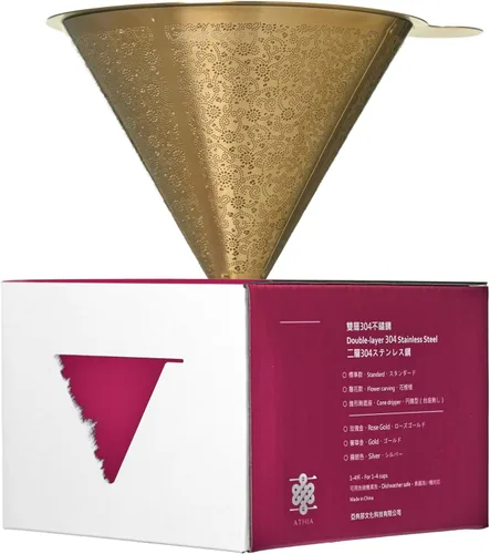 Miniatura 6 de ATHIA Golden Dripper - Filtro de café reutilizable de acero inoxidable sin papel para cafeteras de goteo, ecológico, fácil de limpiar, compatible