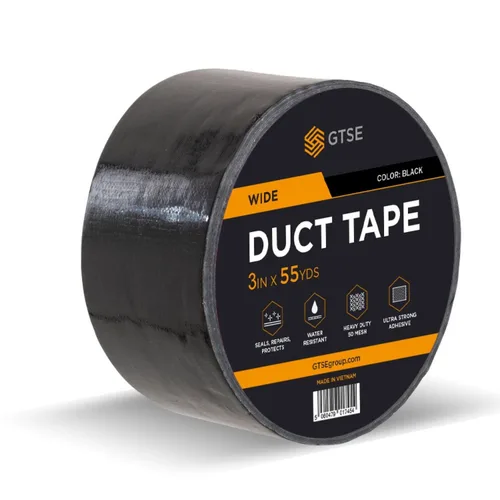 Cinta adhesiva ancha GTSE, negra, 3 pulgadas x 55 yardas (164 pies), cinta de reparación resistente e impermeable para uso en interiores o