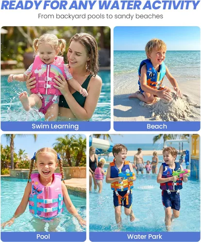 Miniatura 6 de Gogokids Chaleco de natación para niños de 2-3-4-5-6-7-8-9 años, flotadores de piscina para niños de 30-50-70 libras, flotabilidad para niños