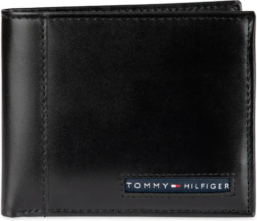Tommy Hilfiger Cartera de piel auténtica para hombre con ventana de identificación y múltiples ranuras para tarjetas