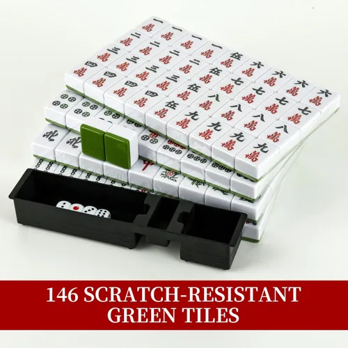 Miniatura 4 de 34MM chino verde medio Mahjong establece 144+2 azulejos de melamina 1.3 "azulejo con caja de transporte portátil completo juego de mahjong