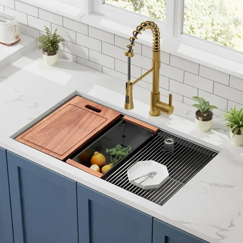 Miniatura 8 de Fregadero de cocina de 30 pulgadas de estación de trabajo bajo encimera - CELAENO Fregadero de cocina hecho a mano de acero inoxidable de calibre 18
