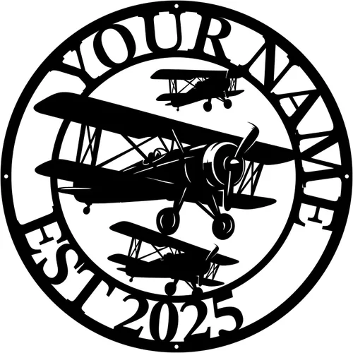 Miniatura 10 de Magilab Placa de pared de avión retro con nombre personalizado, decoración de metal de hierro personalizado, letrero de aviación negro de 8 a 30