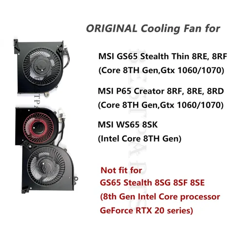 Miniatura 2 de BestParts Nuevo reemplazo original del ventilador de refrigeración de CPU+GPU para MSI GS65 Stealth Thin, P/N: MS-16Q2 MS-16Q3, 16Q2-CPU 16Q2-G-CCW
