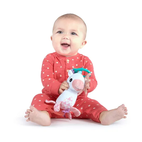 Miniatura 2 de Bright Starts Unicorn Sparkle & Shine Juguete de Peluche Portátil para Cochecito o Portabebés, Edades 0 Meses+, Rosa Unicornio