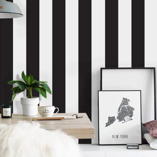 Miniatura 9 de Cohoo Home Papel tapiz de despegar y pegar en blanco y negro, moderno, a rayas blancas y negras, papel de contacto para armarios, autoadhesivo
