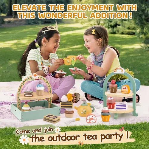 Miniatura 5 de Juegos de té de madera para niñas pequeñas, alimentos de juego, juguetes de pastel, cocina para niños pequeños de 3 a 5 años, accesorios de cocina