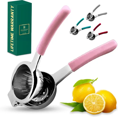 Bellemain Exprimidor de cítricos | Exprimidor de limón de metal | Exprimidor de lima y limón de acero inoxidable con asas de silicona | Exprimidor