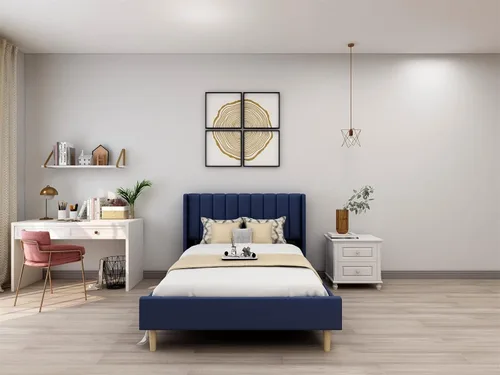 Miniatura 28 de Upholstered Bed Frame with Wingback Headboard and Wood Slats (Beige-Linen, Twin)