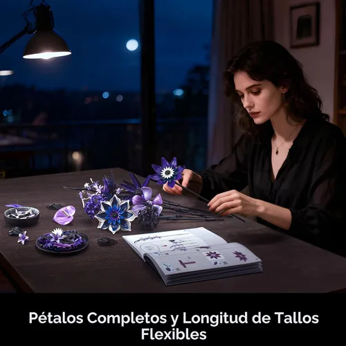 Miniatura 6 de Juego de construcción de ramos de flores de dalia para adultos, regalos para mujeres, novia, esposa, mamá, colección botánica gótica, floral Morado