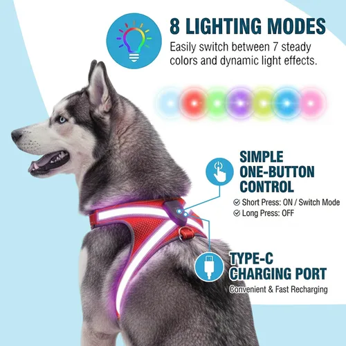 Miniatura 4 de Arnés reflectante con correa para perro con iluminación LED, chaleco de seguridad iluminado para perro
