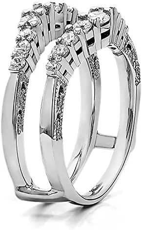 Miniatura 2 de TwoBirch Sterling Silver Vintage Ring Guard with Filigree Designs With Cubic Zirconia (0.71 ct.) (sterling-silver)