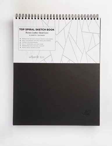 Miniatura 9 de Selarde - Cuaderno de bocetos en espiral superior, tapa dura de cuero térmico, negro, 52 hojas/104 páginas, tamaño de papel de 13.5 x 17 pulgadas