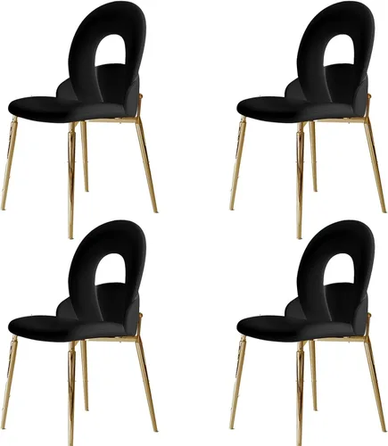 Kitchen Dining Chairs with Genuine Leather,Dining Room Chairs with Metal Legs,Living Room Chair Curved Backrest,Kitchens Chair for Living, Negro con