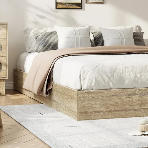 Miniatura 4 de GarveeHome Marco de cama de plataforma de madera de tamaño individual, marco de cama de madera sin cabecero, soporte de listones de madera,