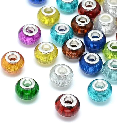 Craftdady 100 cuentas europeas de resina de colores mixtos de 13.5 x 0.354-0.374 in pintadas en aerosol con agujero grande Rondelle espaciador