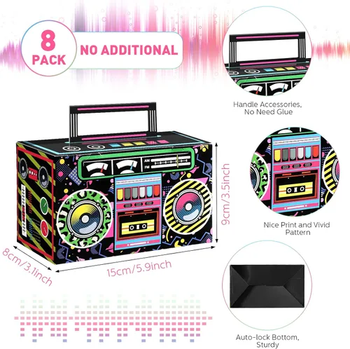 Miniatura 2 de Cajas de recuerdo de fiesta de los años 80, caja de regalo novedosa, cajas de papel de dulces de los años 80, decoraciones de radio retro de los 80