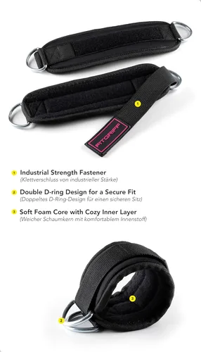 Miniatura 3 de Fitgriff® Correas de Tobillo V3 para Máquina de Cable (2 Piezas) - Equipo de Entrenamiento para Gimnasio - Accesorio de Polea para Piernas, Correas