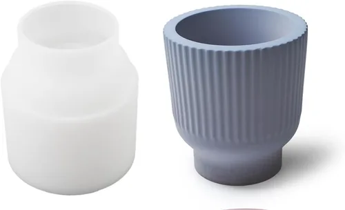 Miniatura 8 de Moldes redondos para tarros de velas, cilindro creativo de silicona, moldes para ollas, moldes para hacer botellas redondas de rayas de hormigón