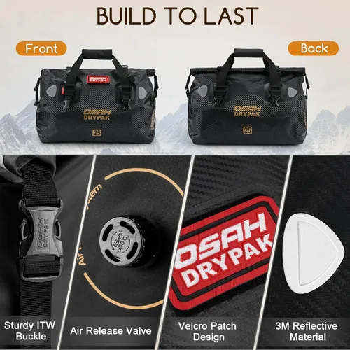 Miniatura 3 de OSAH DRYPAK Bolsa de lona impermeable – Bolsa seca para motocicleta con gran espacio de almacenamiento, bolsas de equipaje impermeables con bolsillo