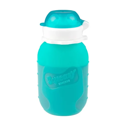 Miniatura 14 de Aqua 3.5 oz Squeasy Snacker - Bolsa de comida reutilizable de silicona a prueba de derrames - para alimentos blandos y líquidos - Agua, salsa
