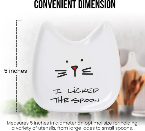Miniatura 5 de Pavilion Gift Company Blobby Cat plato apoya cucharas "I Licked the Spoon" de 5 pulgadas, color blanco
