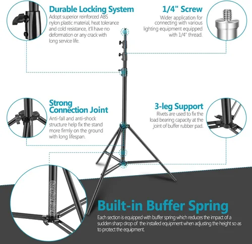 Miniatura 3 de Neewer Soporte de luz resistente, trípode de fotografía ajustable de metal de 13 pies/13.1 ft, soporte C con cojín de resorte, tornillo de 1/4