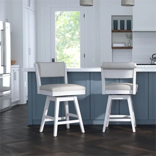 Miniatura 6 de Hillsdale Clarion Taburete giratorio tapizado de madera y altura de mostrador, color blanco mar
