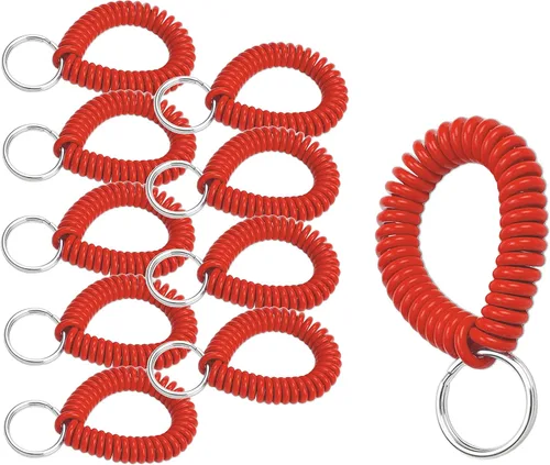 Lucky Line - Resorte de muñeca en espiral de 2 pulgadas de diámetro con llavero de acero, pulsera y llavero flexible para muñeca, se estira hasta 12
