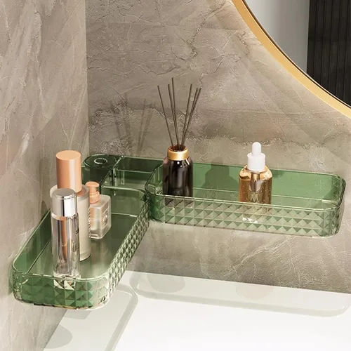 Estante de almacenamiento montado en la pared en forma de U sin perforaciones para baño, estante de esquina giratorio colgante, estante organizador