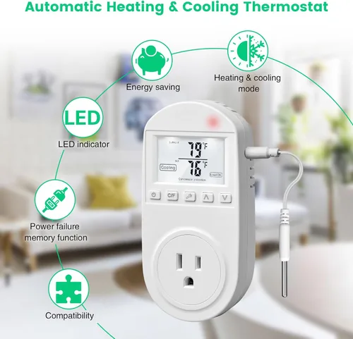 Miniatura 2 de briidea - Toma de temperatura controlada, salida de termostato compatible con aire acondicionado de ventana, calentadores de espacio, ventiladores