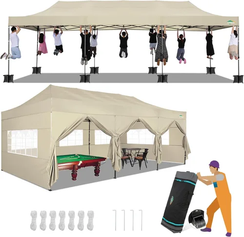 Miniatura 9 de COBIZI Toldo de 10 x 20 pies con paredes laterales, carpa de fiesta resistente para fiestas, bodas, tienda de campaña portátil plegable fácil