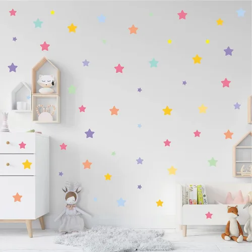 Miniatura 2 de Calcomanías de pared de estrellas coloridas para dormitorio de niños y niñas, calcomanías de pared de estrellas extraíbles de tamaño mixto