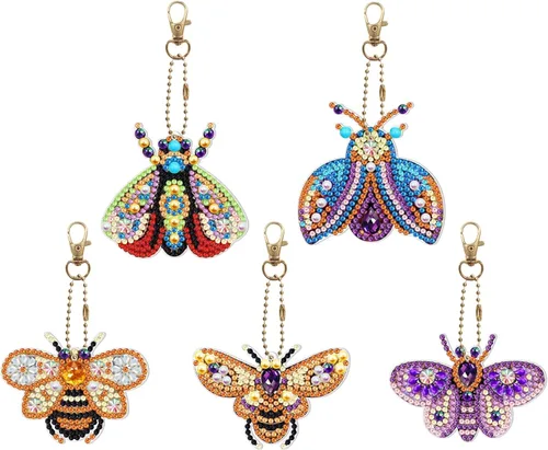 Miniatura 13 de 5pcs DIY 5D colorido búho diamante pintura llavero kits doble cara búho diamante arte llavero llavero