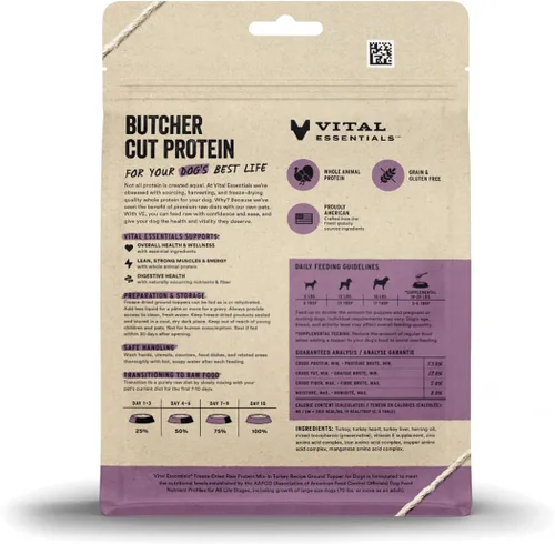 Miniatura 2 de Vital Essentials - Mezcla de proteína liofilizada cruda para mezclar en comida para perros, topping de pavo molido para perros, 6 onzas