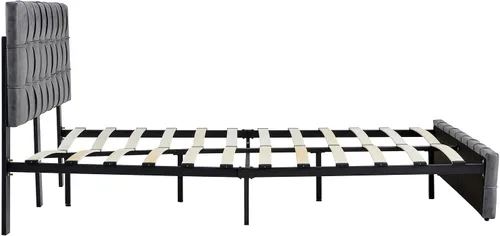 Miniatura 7 de Anwick Moderna cama de plataforma tapizada con cabecera ajustable, marco de cama tamaño King, marco de cama de tela tecnológica con botones