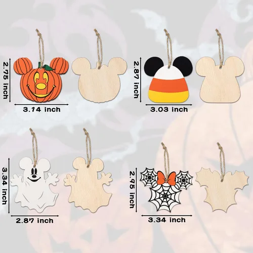 Miniatura 2 de 46 piezas adornos colgantes de madera de ratón de Halloween, rebanadas de madera de ratón con cuerdas para fiesta de Halloween, adorno colgante