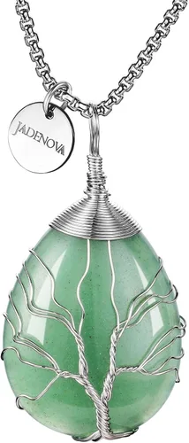 JADENOVA Collar de cristal curativo para mujer, colgante de árbol de la familia, con alambre envuelto en alambre y colgante de lágrima curativa