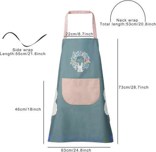 Miniatura 7 de DILLMAN Delantal de cocina para mujer con bolsillos para limpiar las manos, bolsillo grande, limpieza a mano, impermeable para cocinar y hornear Azul