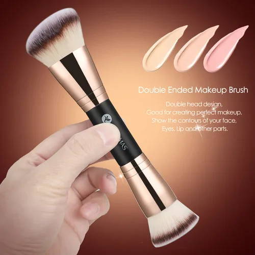 Miniatura 4 de KINGMAS Brocha para base, brocha de maquillaje bronceador premium, pinceles de contorno de doble extremo, parte superior redonda plana y en ángulo
